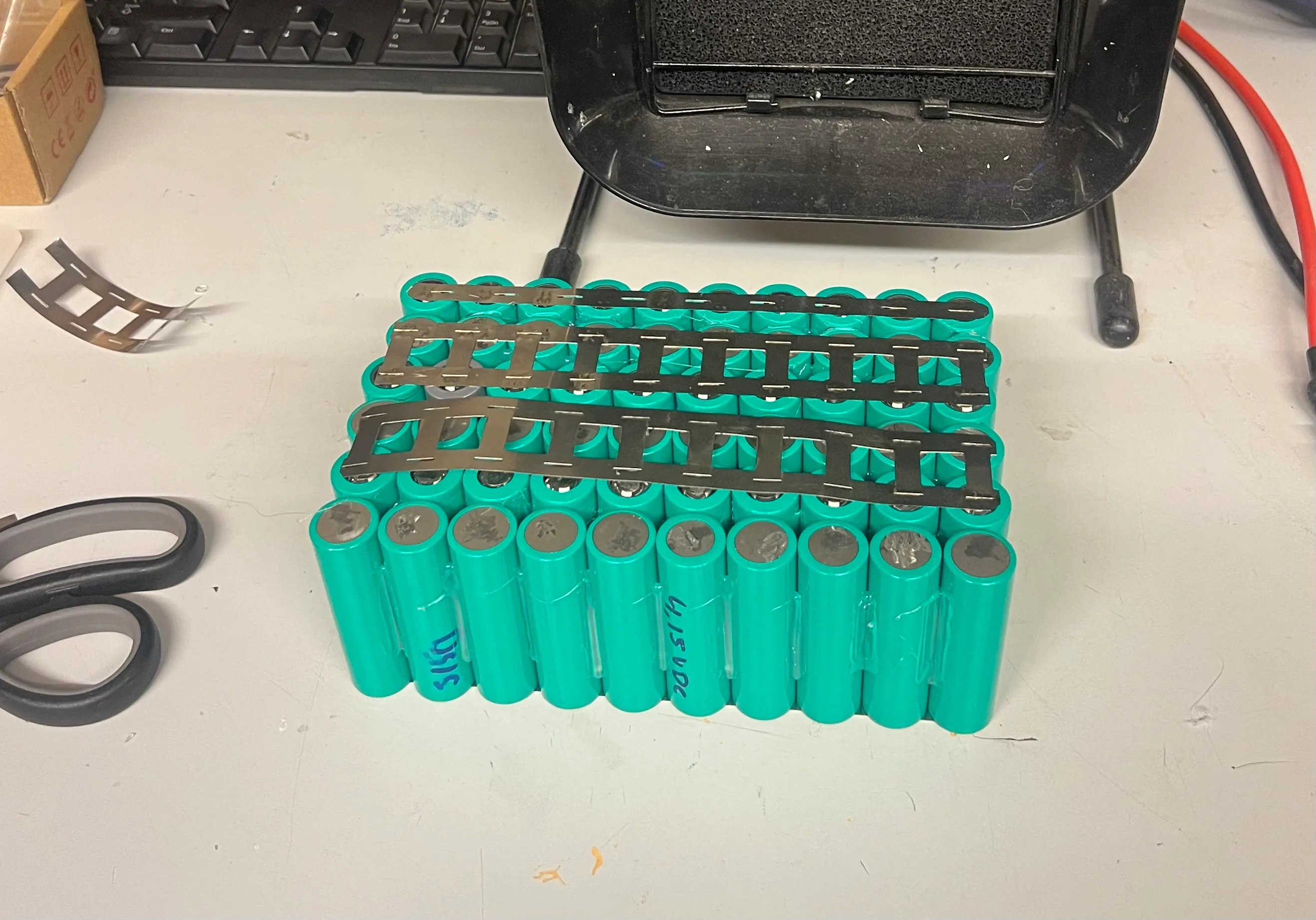 The 12S12P lithium-ion battery pack during assembly